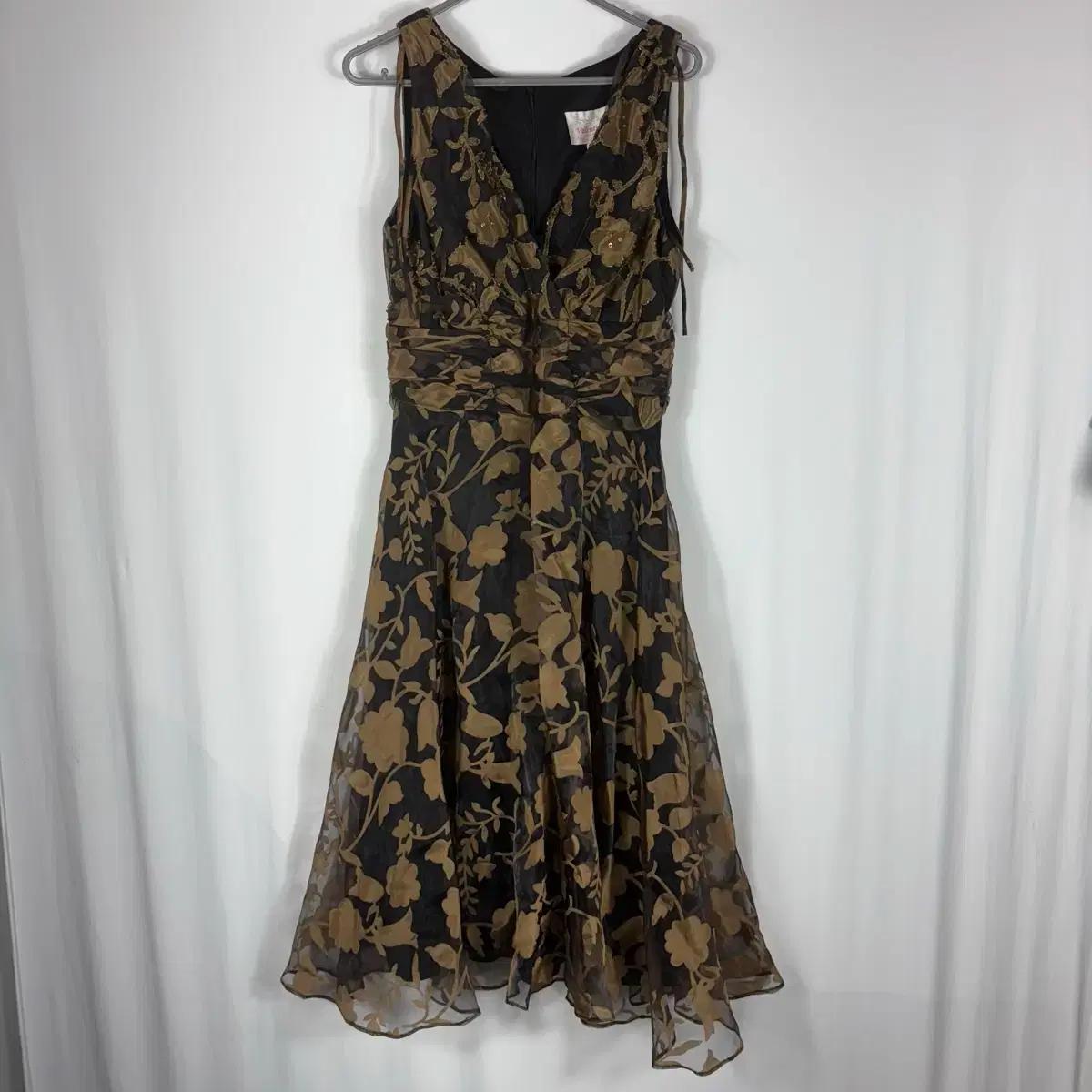 브라운 플라워 쉬폰 원피스