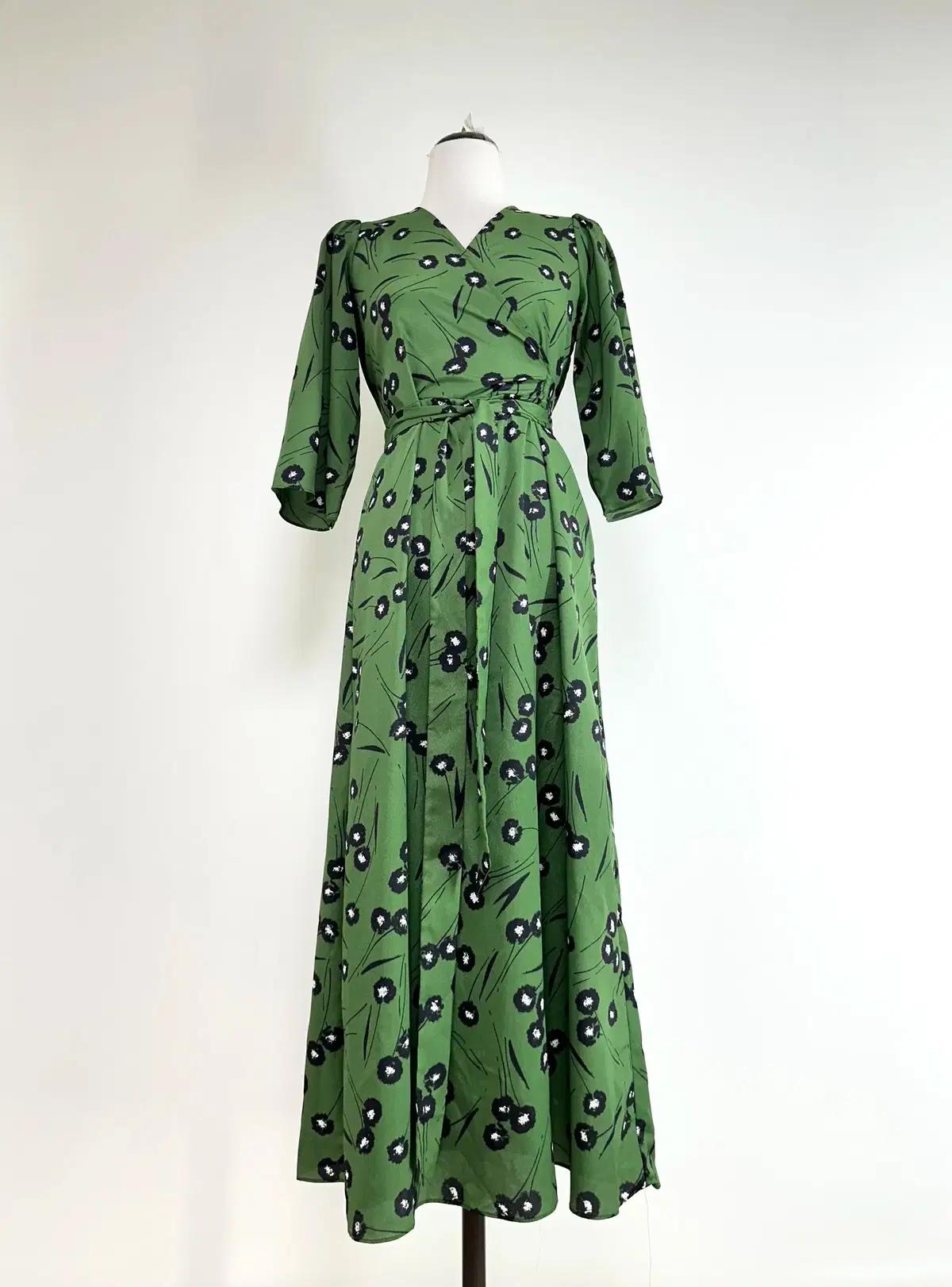 실키 초록쉬폰랩원피스free  광택원피스33