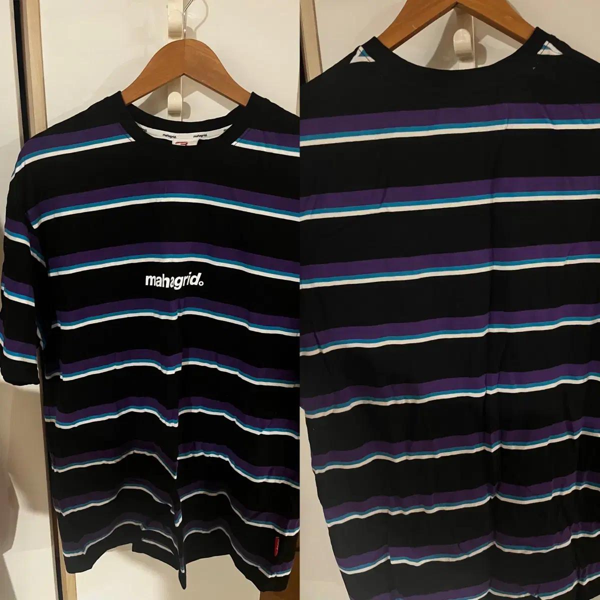(1번 착용) 마하그리드 줄무늬 반팔 티셔츠