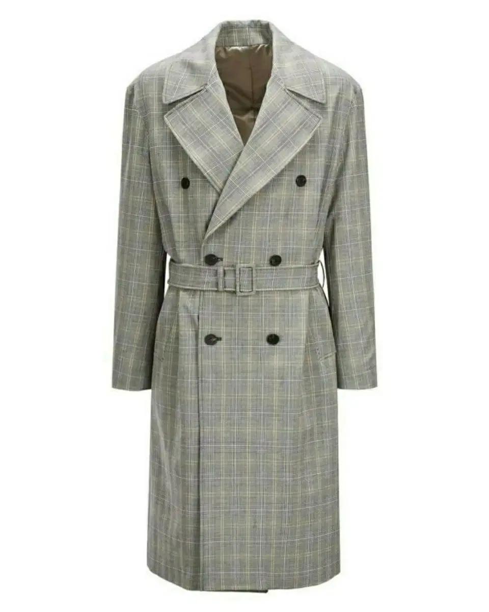 (새상품) 티엔지티 정품 봄가을 남성 체크 더블 트렌치코트