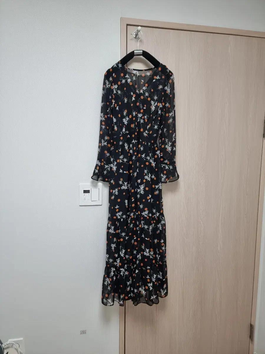 쉬폰 블랙 플라워 롱 원피스