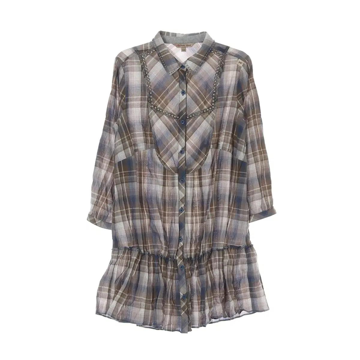 [S]써스데이 아일랜드 카키 블루 체크 셔츠 미니 원피스