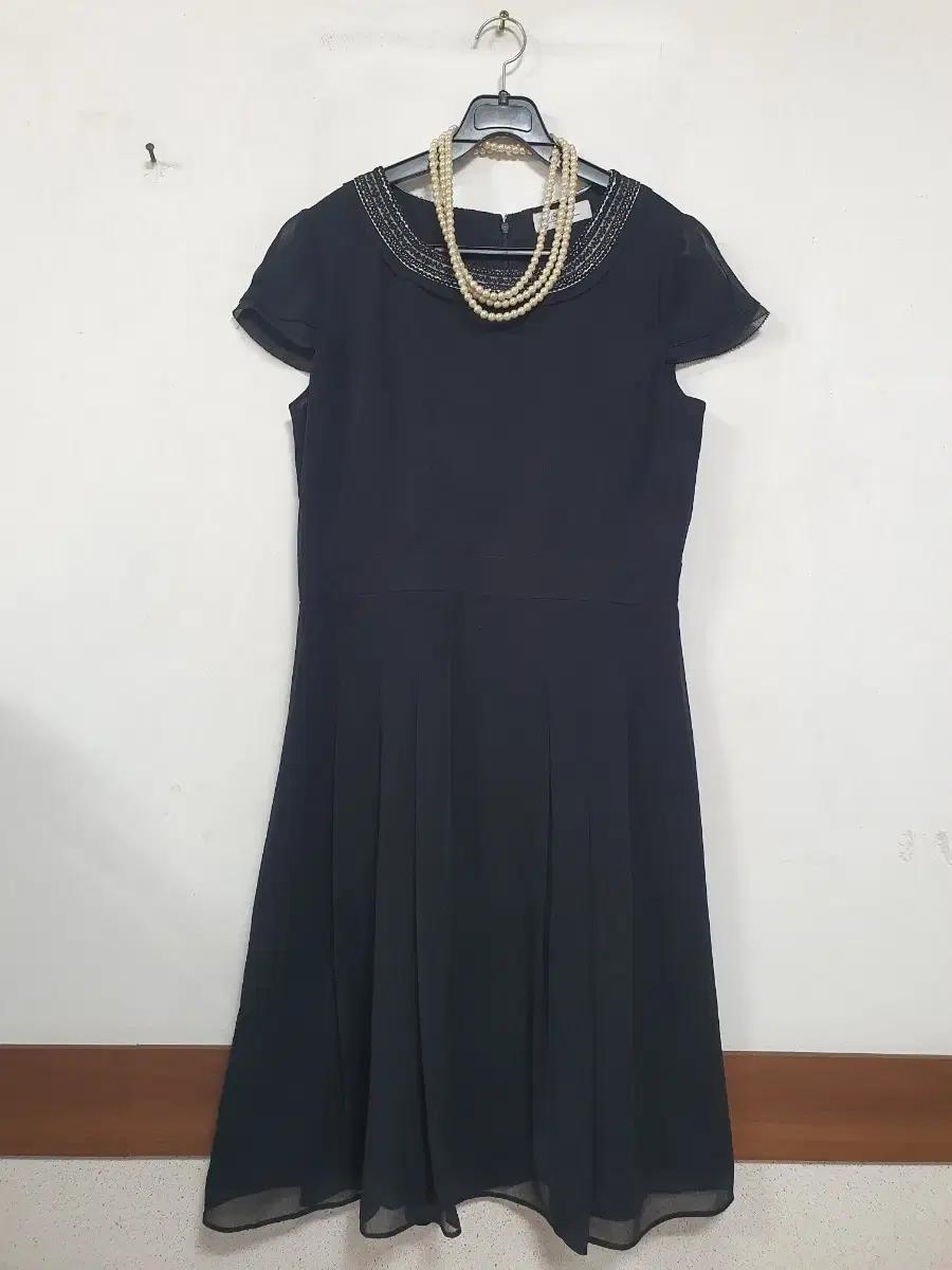 N5166 크로커다일레이디 쉬폰 롱 원피스.레이스배색