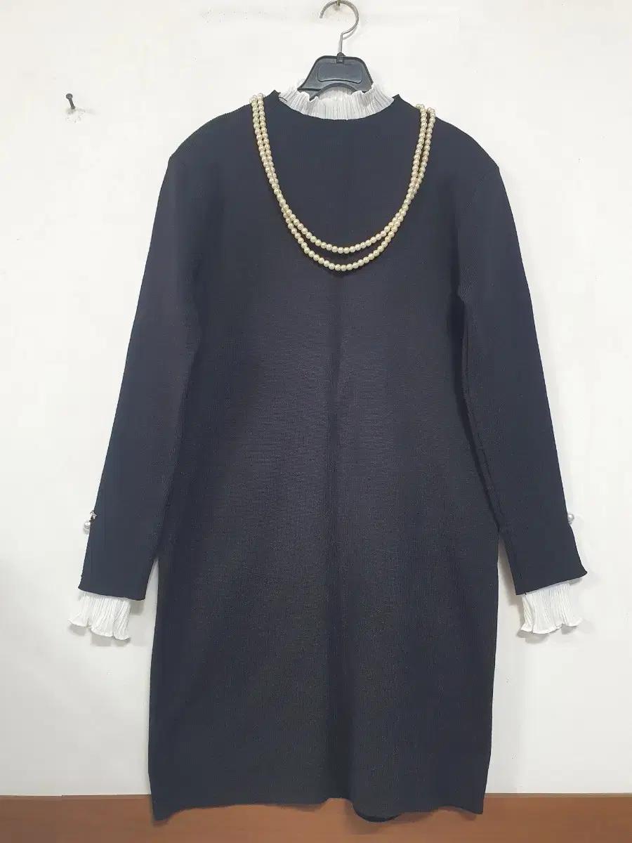 특가새)N5178 쉬폰플리츠배색 니트 원피스.롱 니트