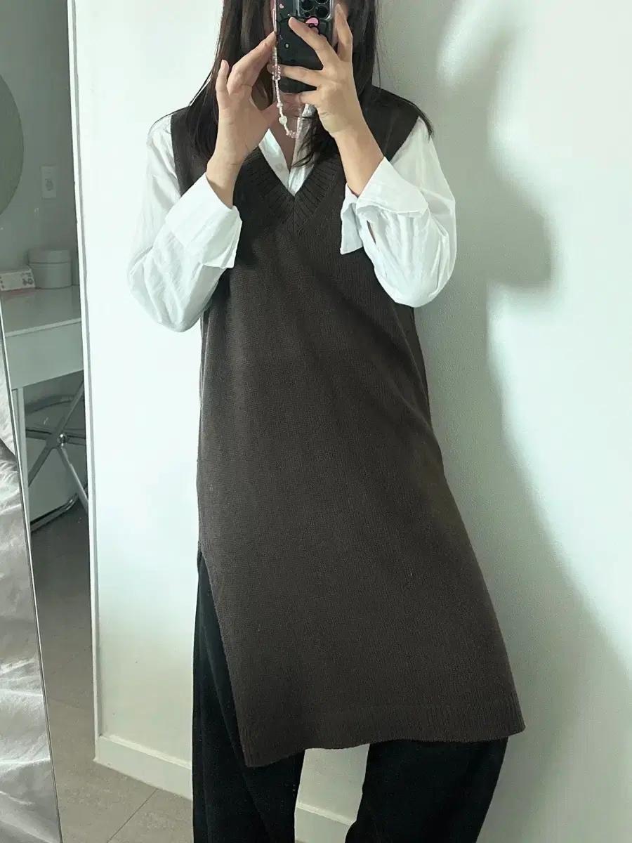 브라운 니트 베스트 롱 원피스 / 임부복 추천