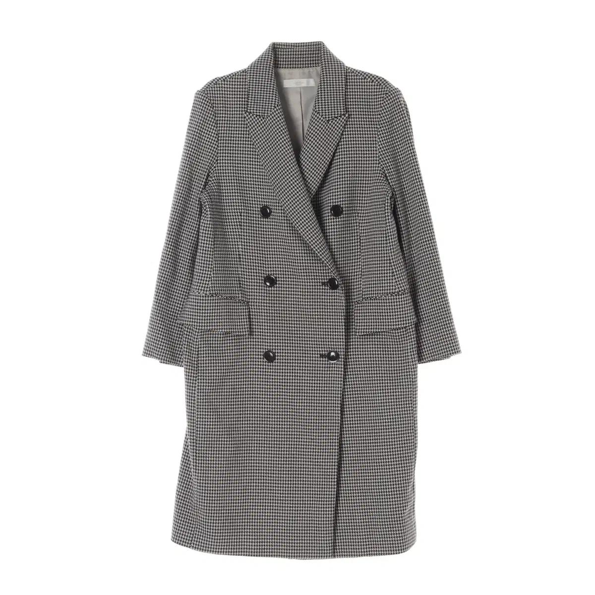 [S]아이잗바바 브라운 헤링본 체크 롱 더블코트