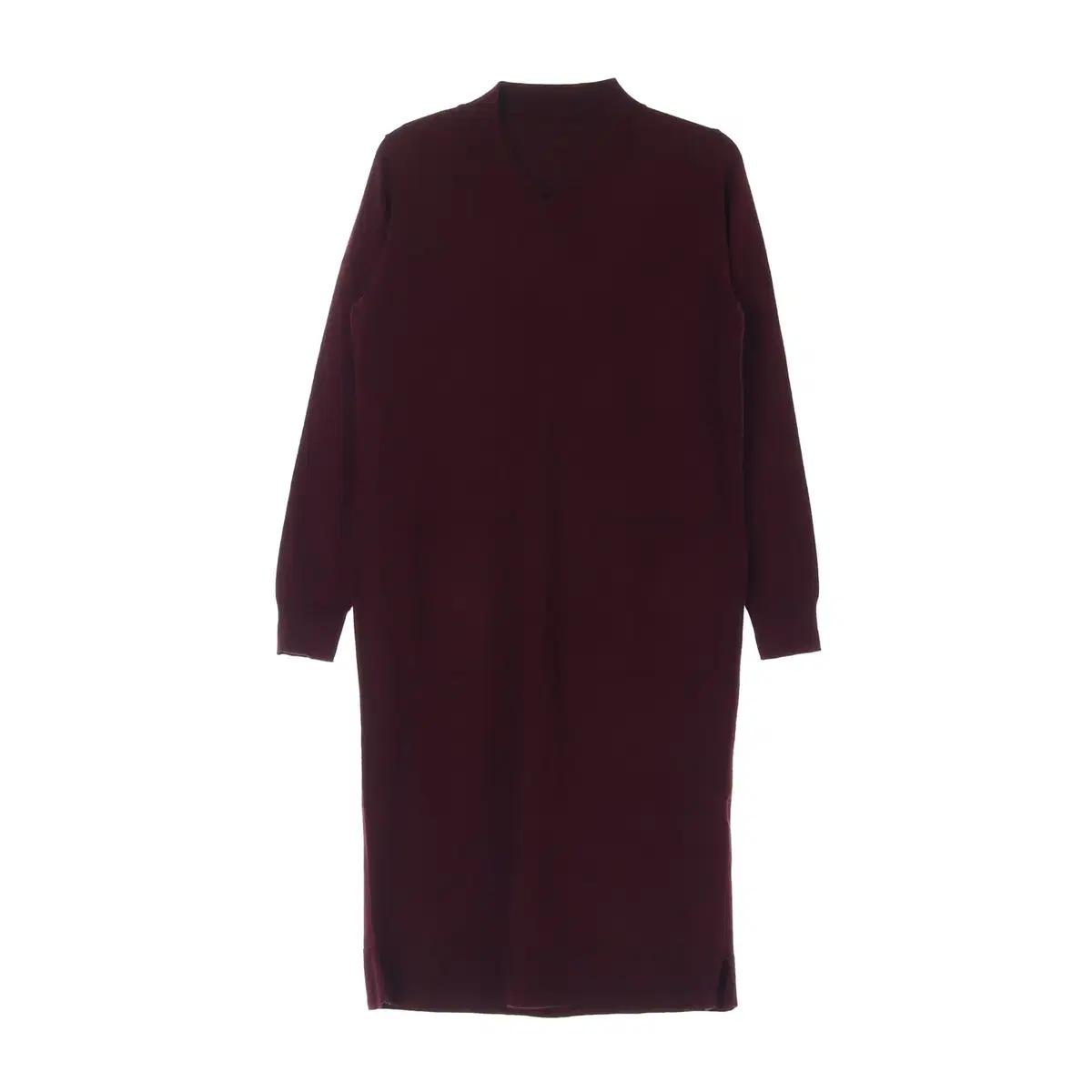 [S]지오송지오 버건디 브이넥 긴팔 롱 니트원피스