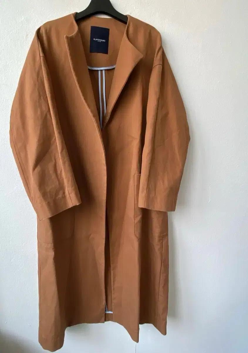 한섬 플레이그라운드 벌룬 노카라 코튼 롱자켓 가을 트렌치 코트