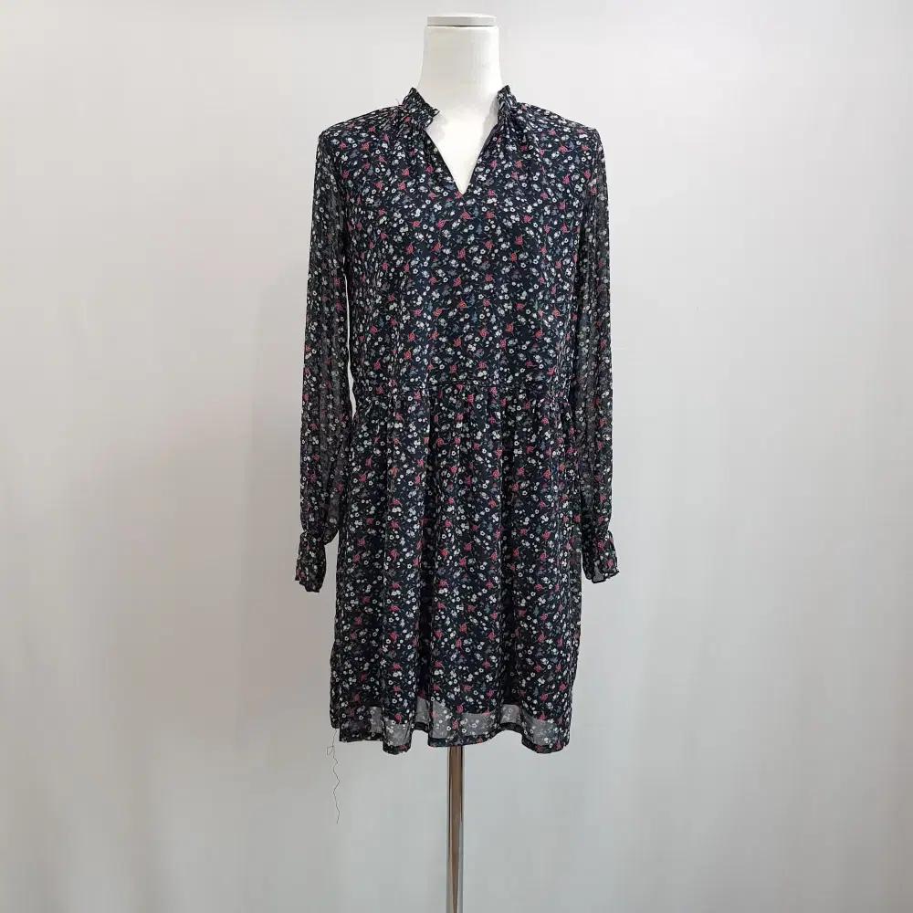 에이치앤엠 브이넥 프릴 잔꽃 쉬폰 긴팔 미니 원피스 여S K447