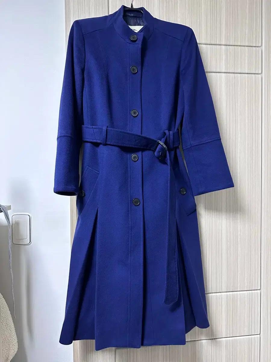 버버리 정품 여성 트렌치 벨트 울 코트 롱코트 55 코발트블루