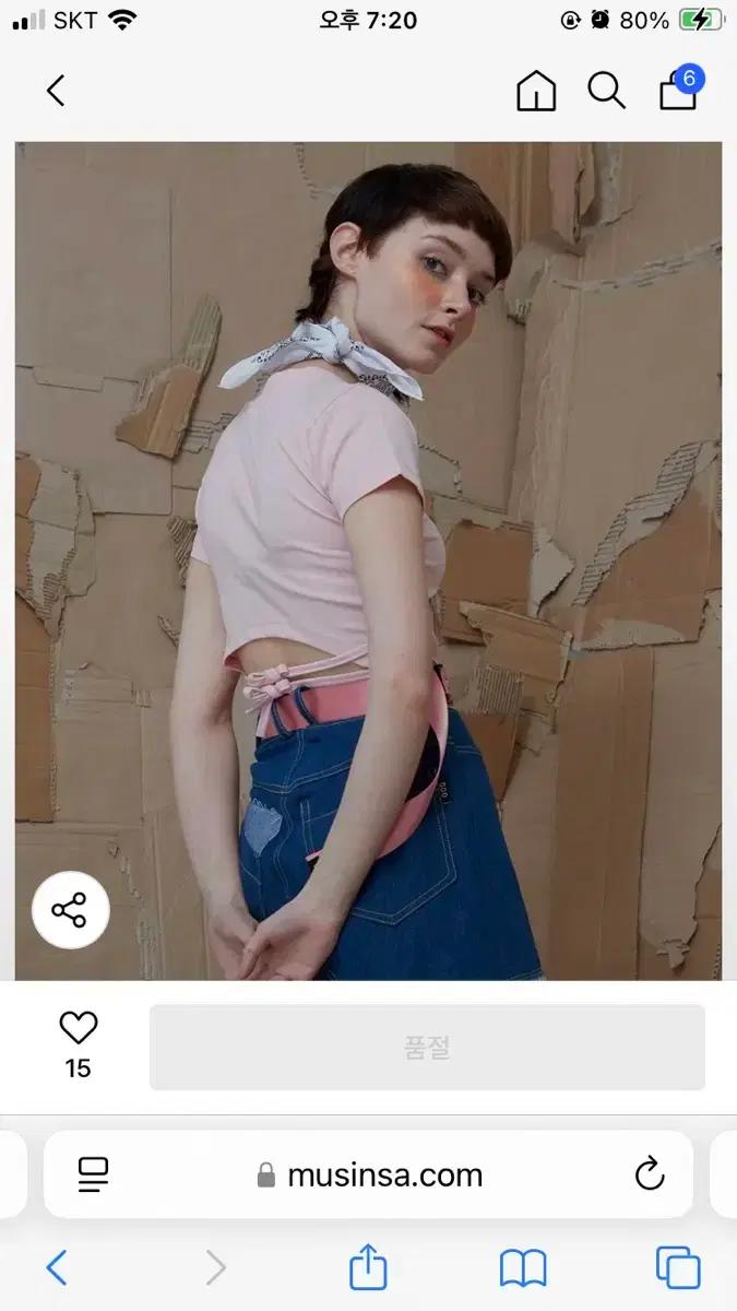 오드원아웃 백오픈스트링 크롭 핑크 티