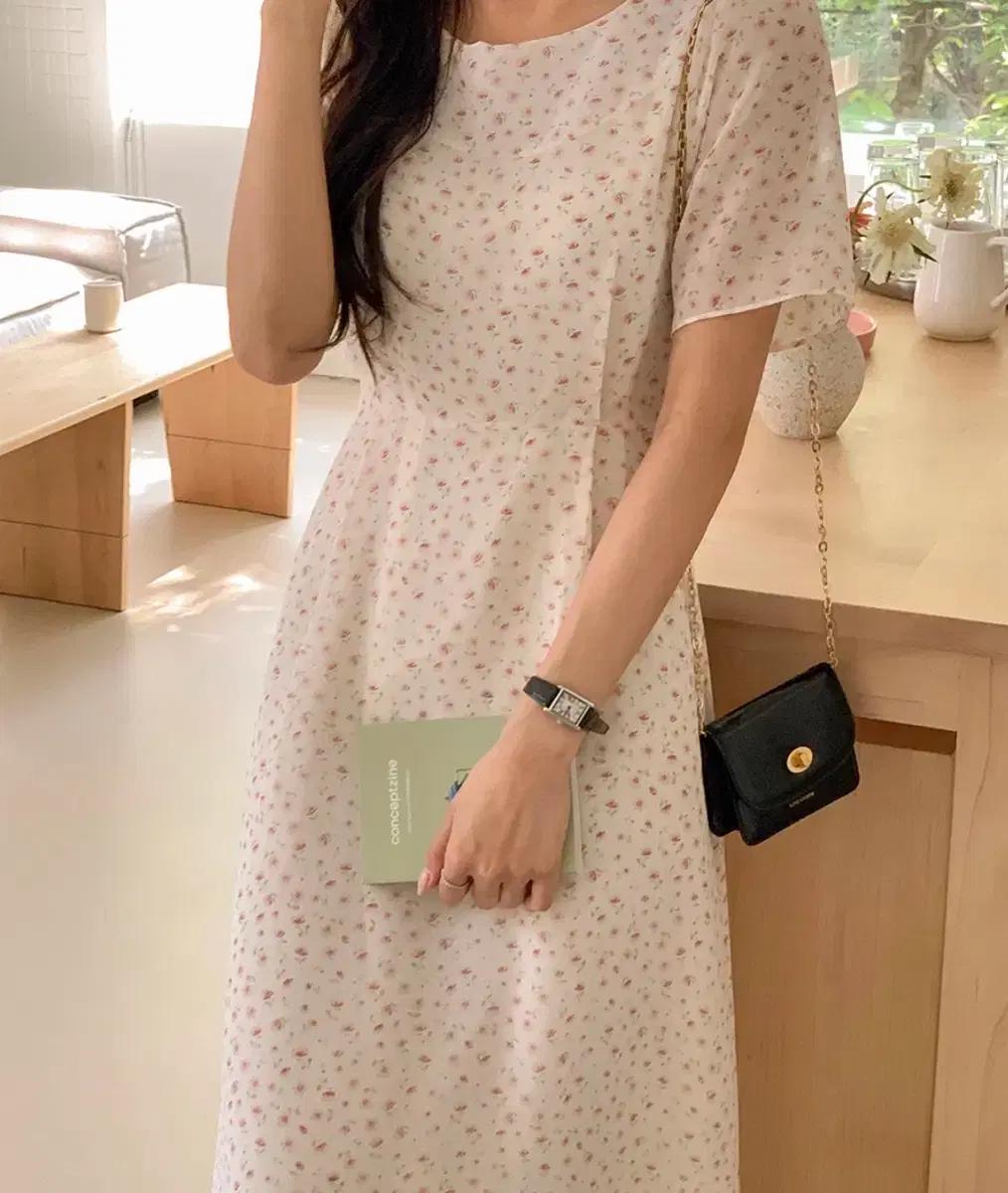 봄 쉬폰 플라워 반팔 원피스