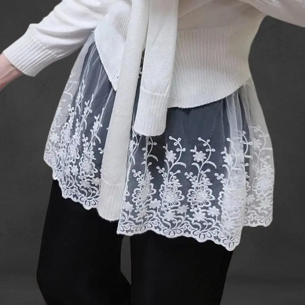 밴딩시스루꽃자수랩스커트 망사레이어드셔링짧은치마 꽃구경룩코디 힙스터스커트