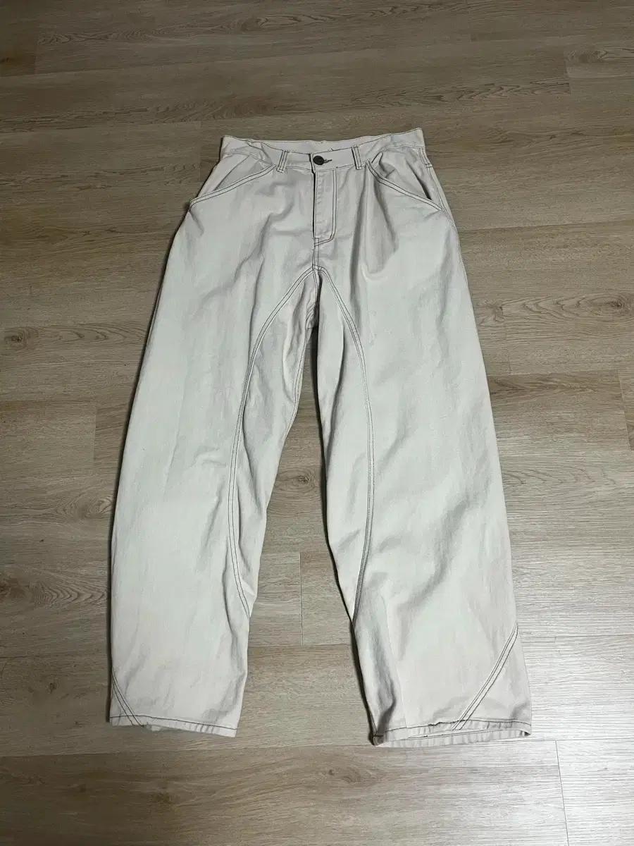 round panel cream wide pants 크림 데님 와이드팬츠