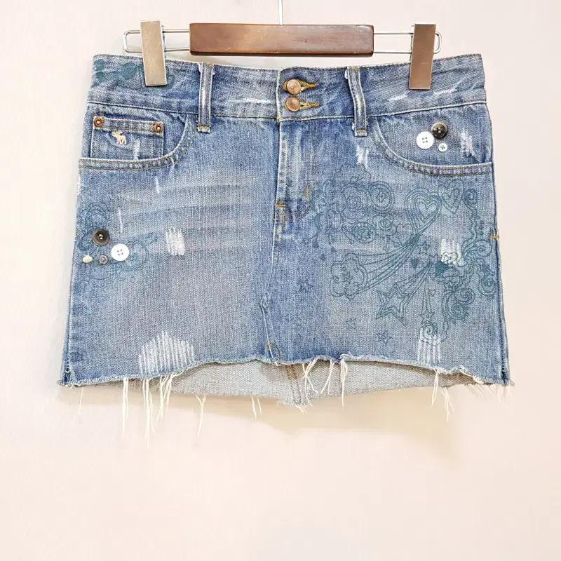ABERCROMBIE&FITCH 아베크롬비 프린지 데님미니스커트 C438