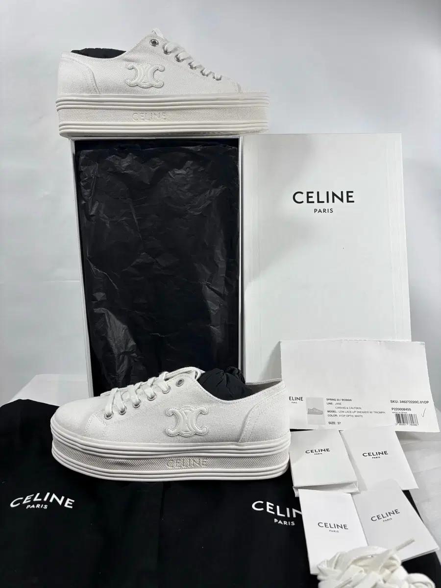 (새상품)셀린느 캔버스 & 카프스킨 제인 로우 레이스업 스니커즈 37