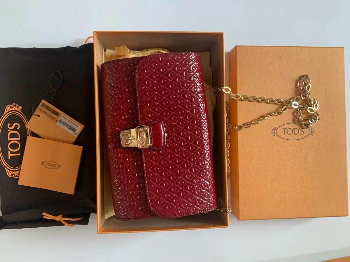 <미사용/풀박/운포> TODS 토즈 핸드백 풀박스/ 체인백/ 에나멜 백