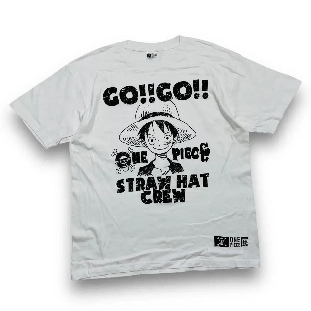 원피스 몽키 D 루피 해적단 프린트 화이트 반팔 티셔츠