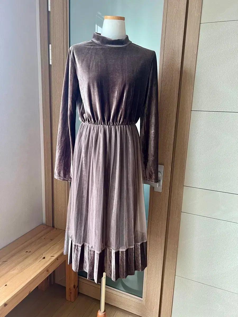 벨벳 쉬폰 믹스 원피스