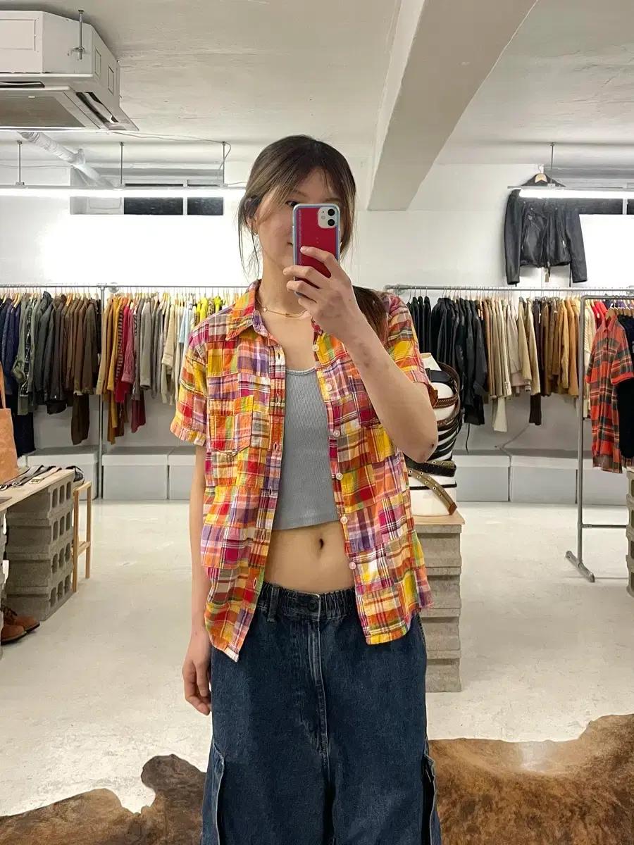 BEAMS patchwork check shirts