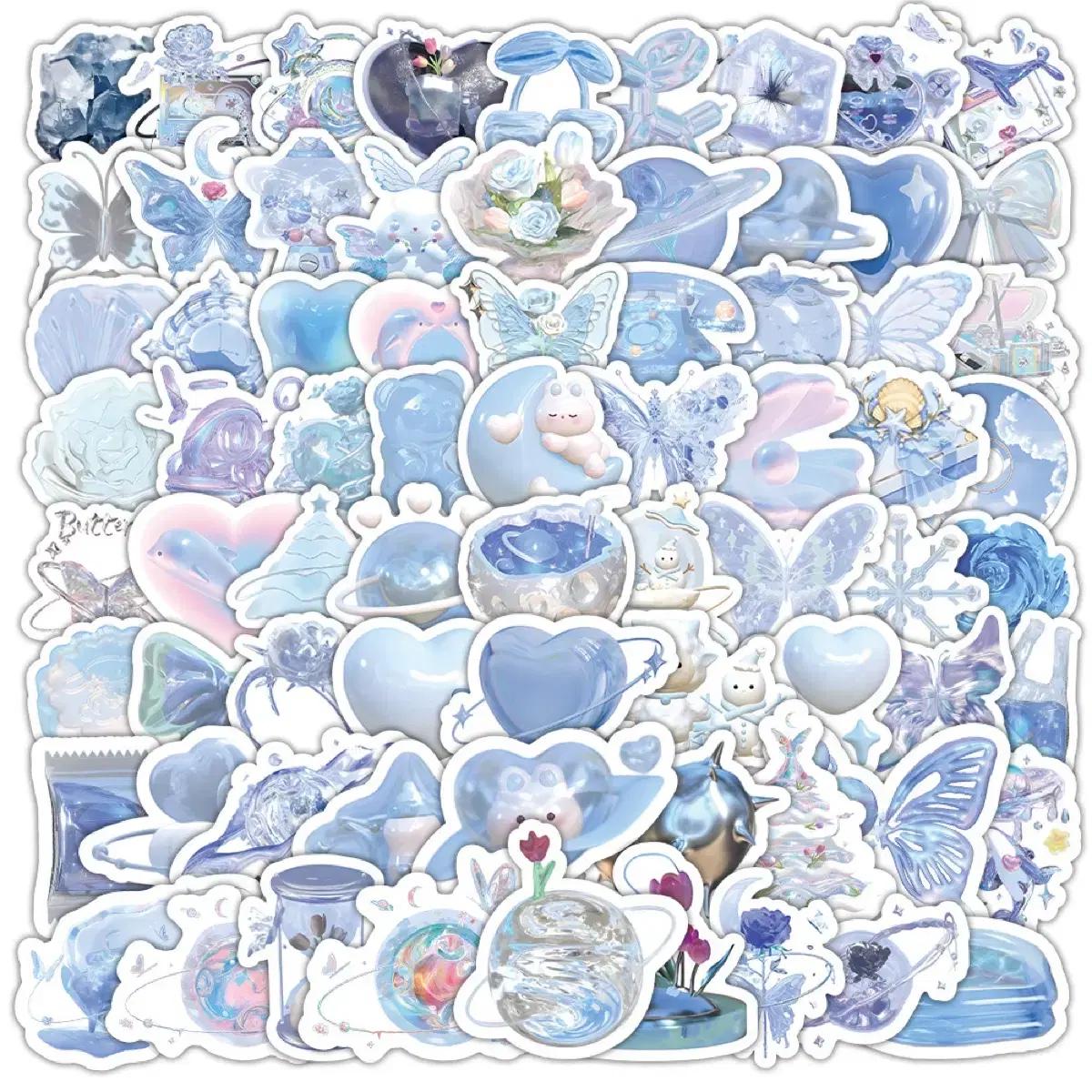 103p 블루 레인보우 스티커 빈티지 감성 방수 캐리어 다꾸 노트북 다이