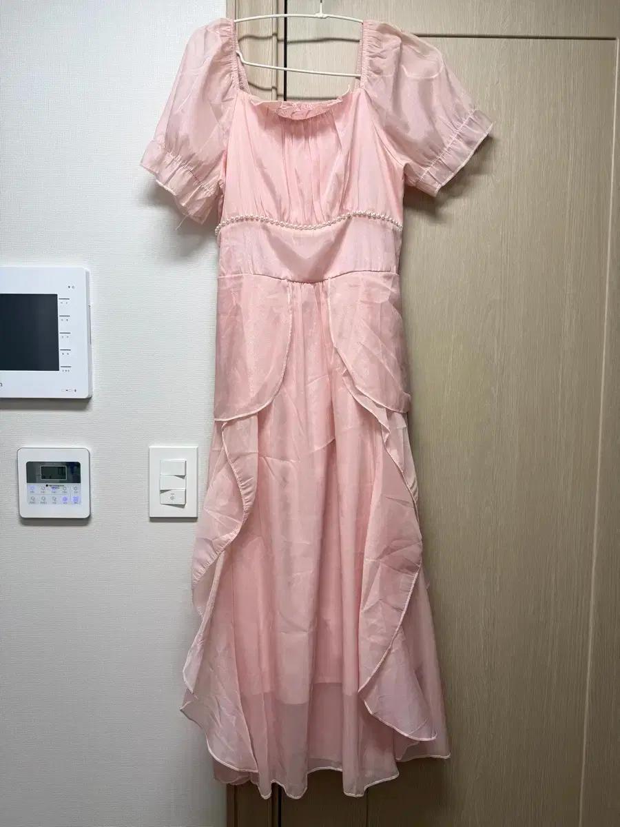 안젤라부티크 핑크 쉬폰 퍼프 롱원피스