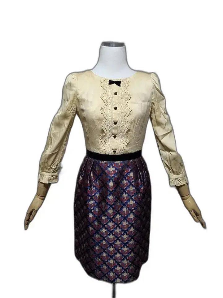 레니본 정품 봄춘추용 여자 하객룩 여성 실크원피스82-88