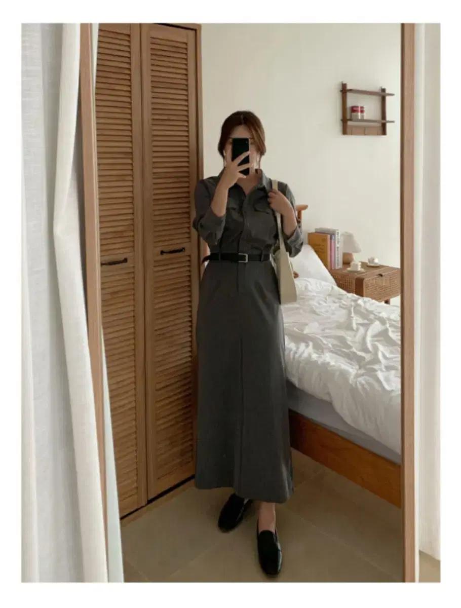 [새상품] 하객룩 추천 셔츠 롱원피스(55-66)