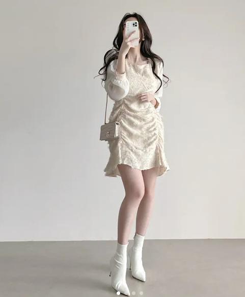 셔링 쉬폰 쉬폰 원피스