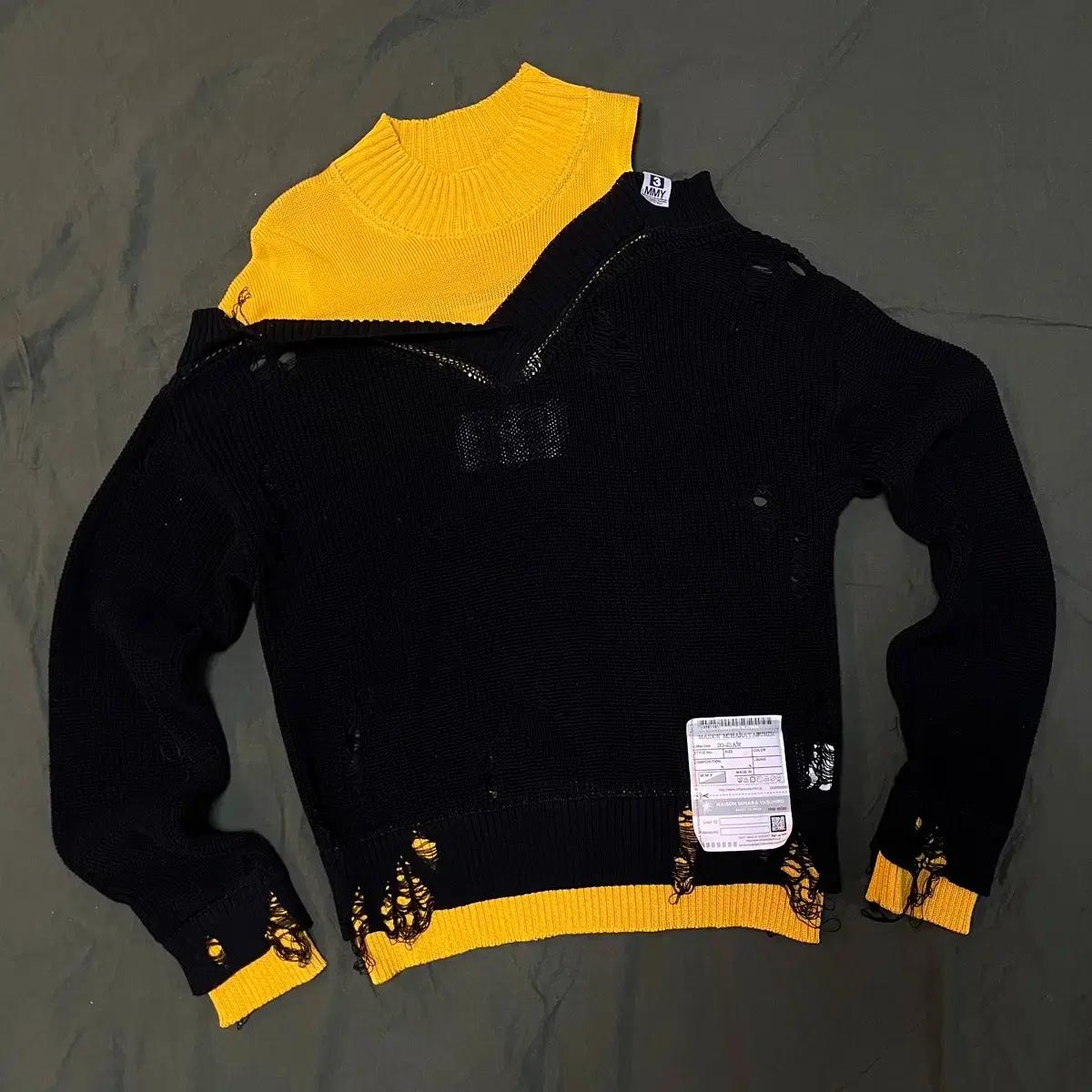 메종미하라야스히로 데미지 절개 니트