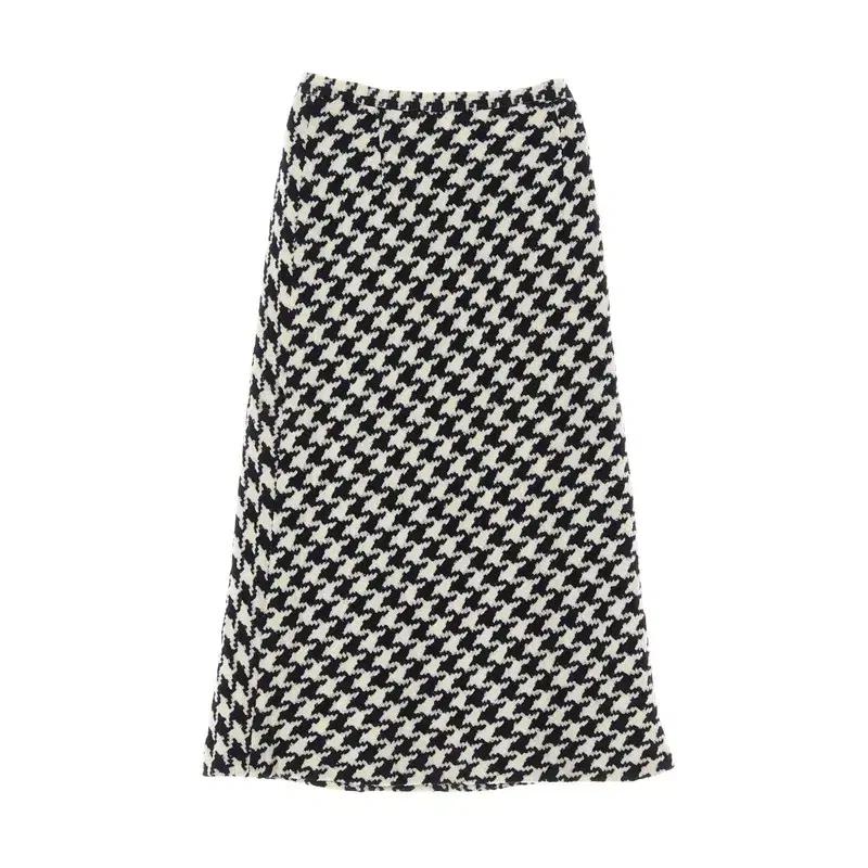 [JPN] 울 혼방 하운드투스 체크 롱스커트 치마 (여성 24인치)