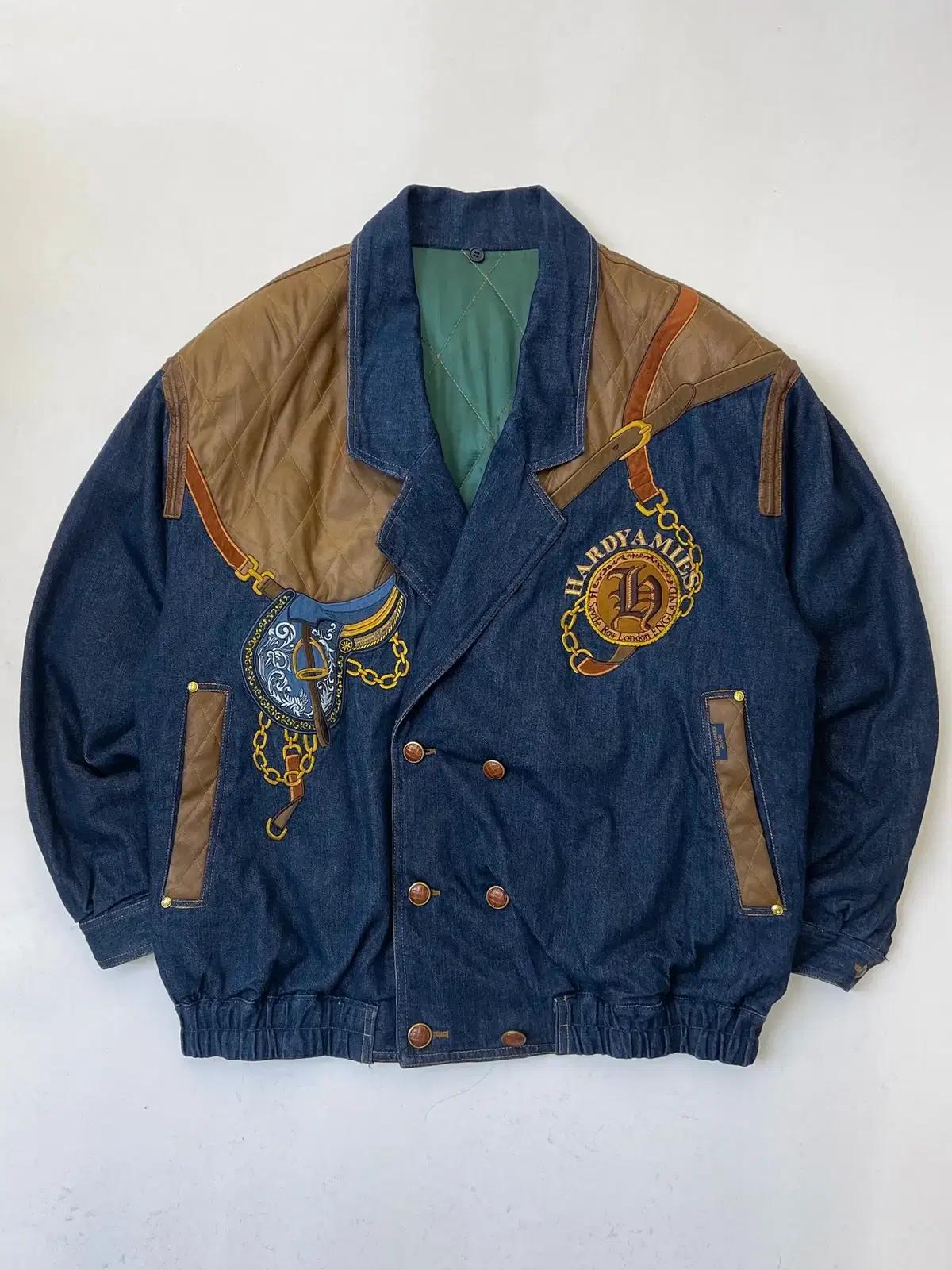 Hardy Amies 90's 더블 브레스티드 PVC 레더 데님 자켓