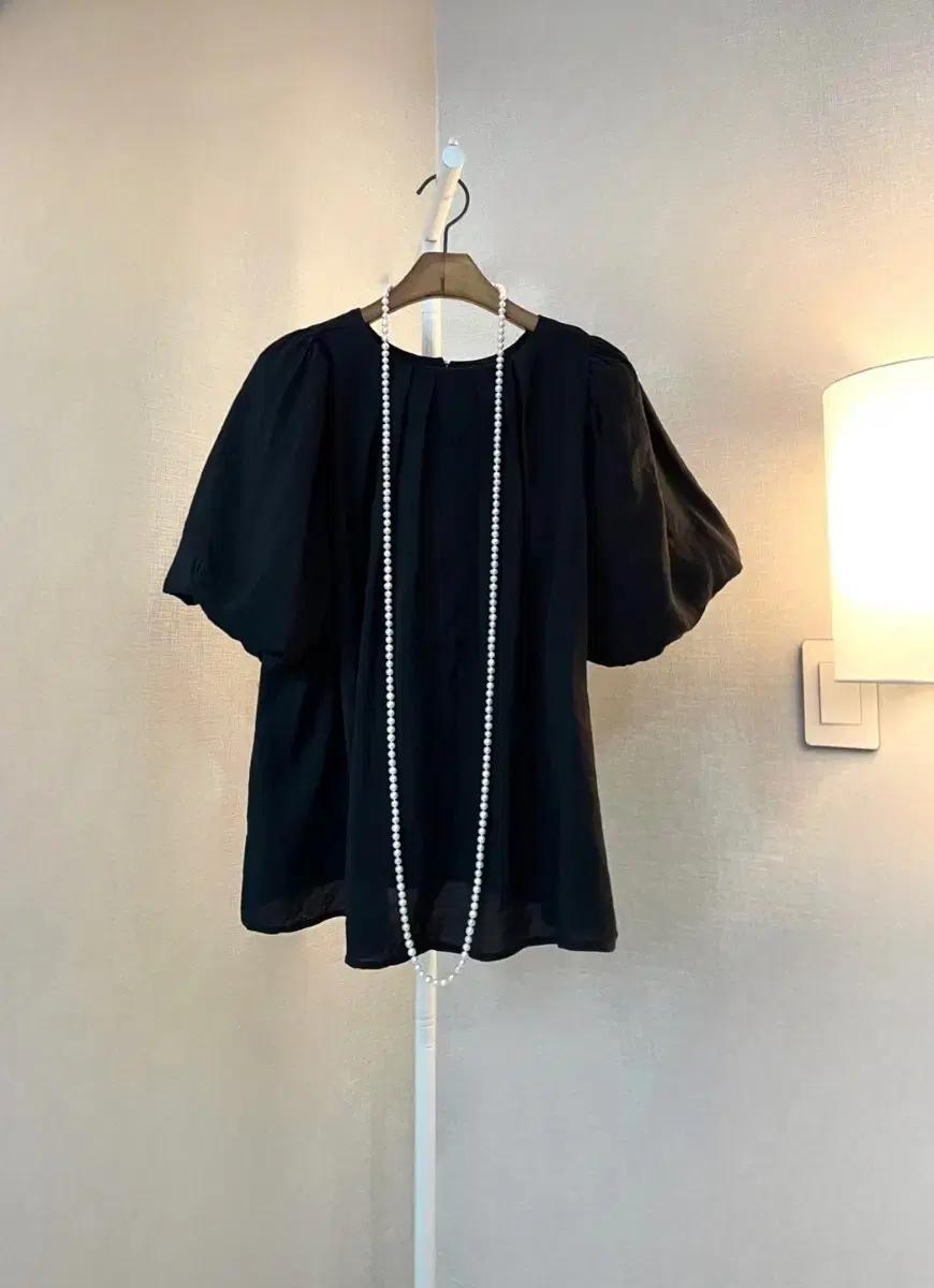 블랙쉬폰 반팔셔링 여름퍼프 빅사이즈시스루 블라우스