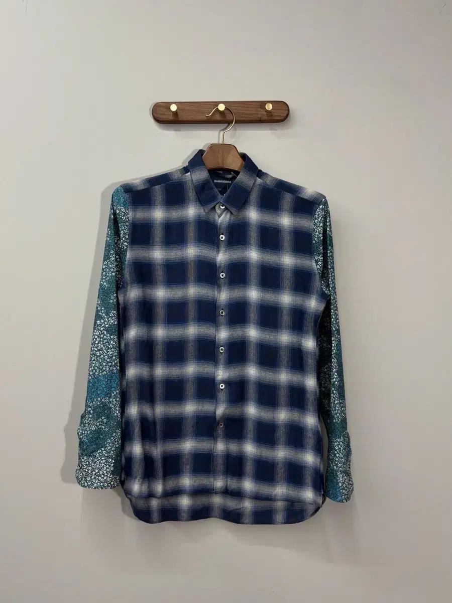 미하라 야스히로 체크 플라워 배색 셔츠