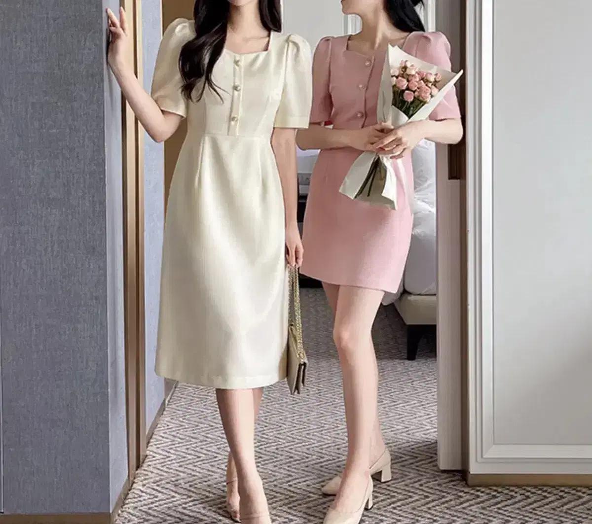 여성 반팔 여름 트위드 원피스 롱 기장