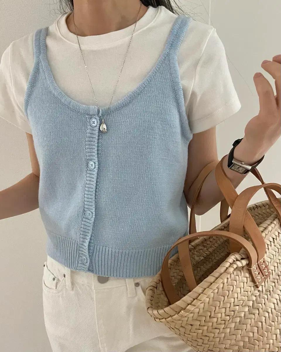 [새상품] 버튼 니트 뷔스티에(소라,그레이)