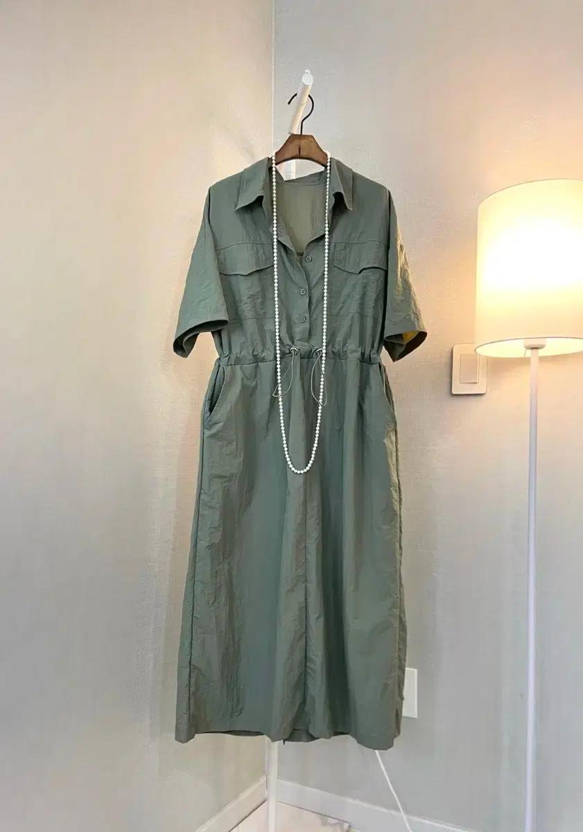 롱반팔 면셔츠 카키빅사이즈 여름카라단추 원피스