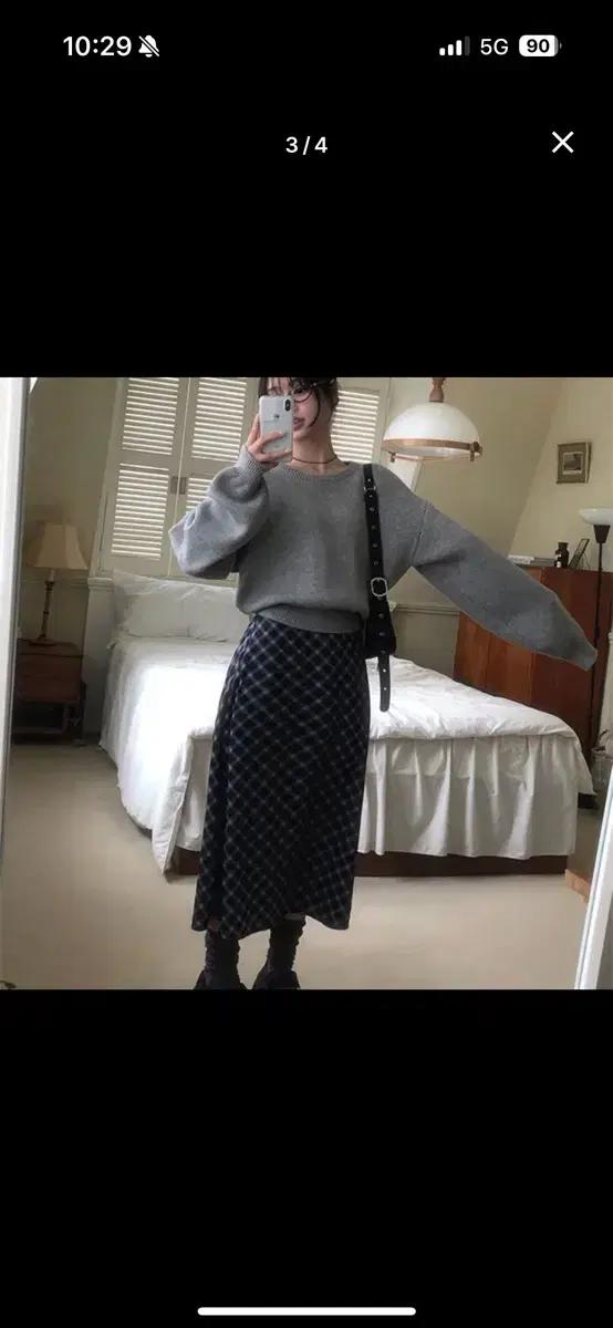 룰루 빈티지 아가일 체크 롱 스커트 봄 여름 가을 / 레이어드 롱 스커트