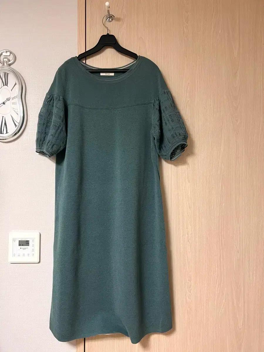 한섬 시스템 SYSTEM 크로셰 소매 니트 원피스 반팔 쿨 시스루 여름