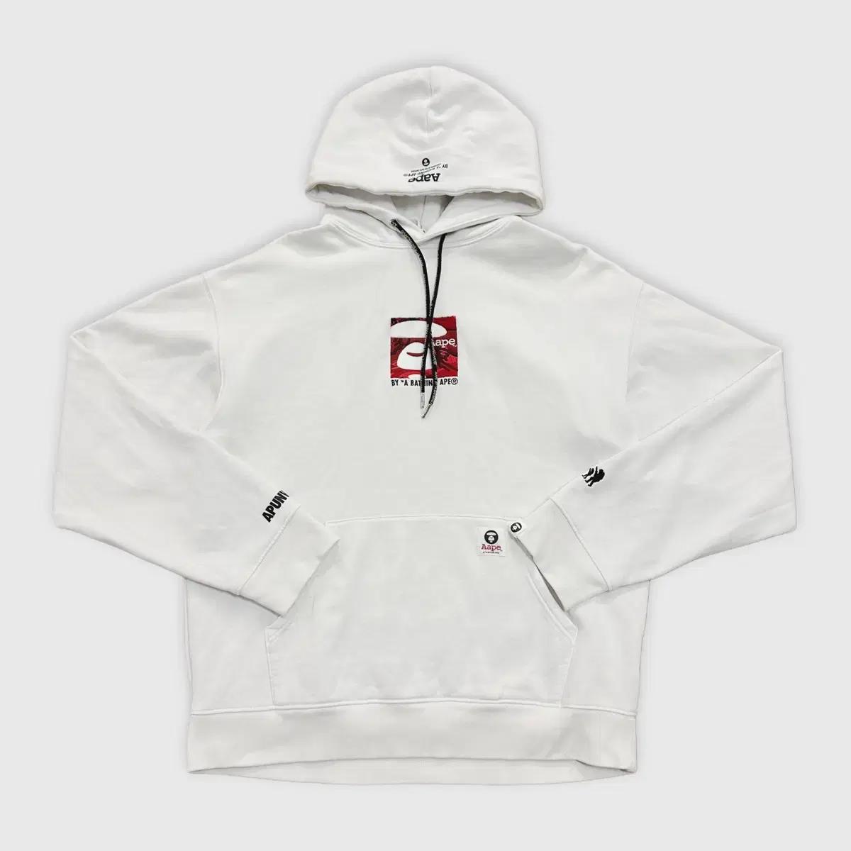 (L) AAPE 에이프 화이트 후드티