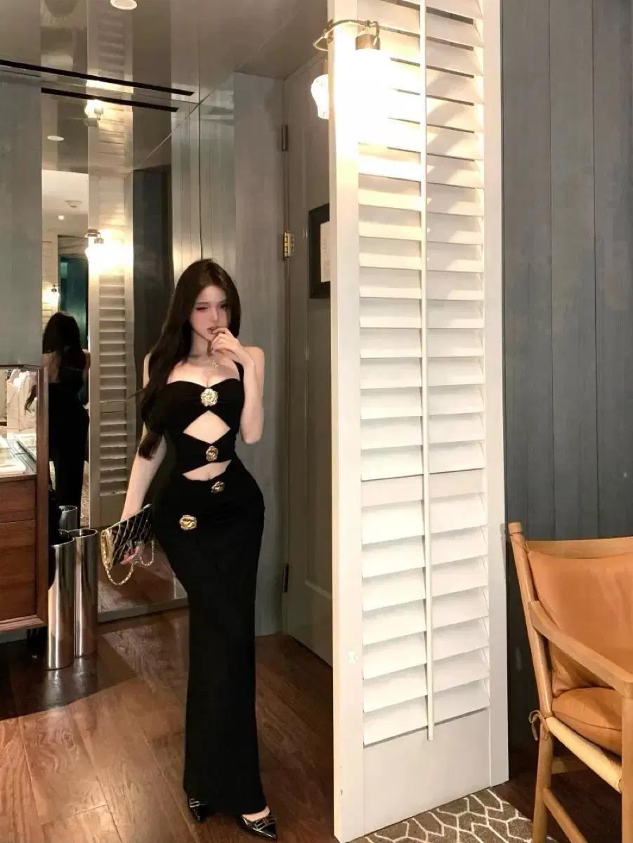 (해외배송/빅사이즈) 라피네 로즈 컷 아웃 롱 드레스, 슬림 롱 원피스