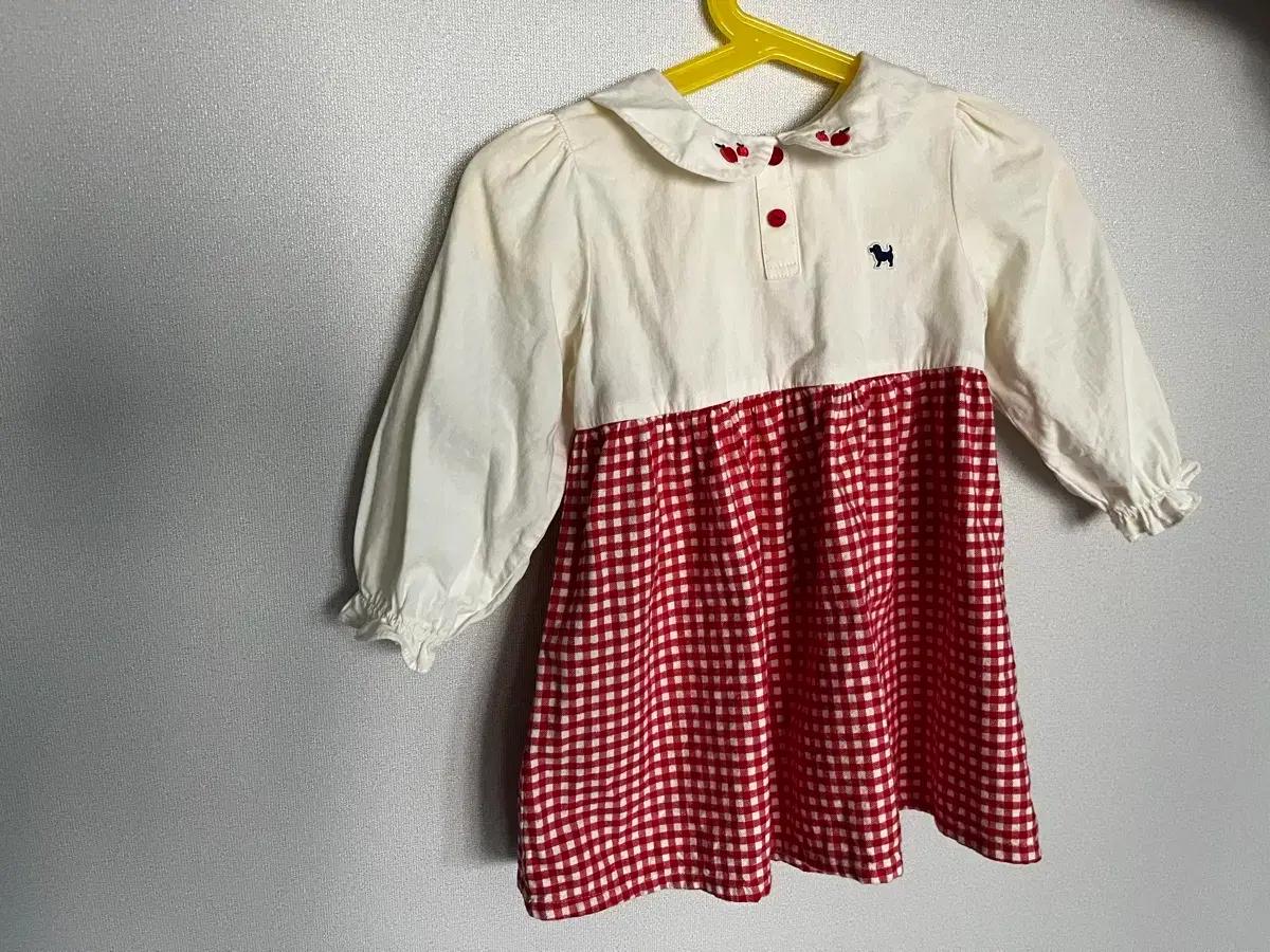 블루독 베이비 순면 자수 체크 아기옷 원피스 영유아 사과 드레스 아이 과