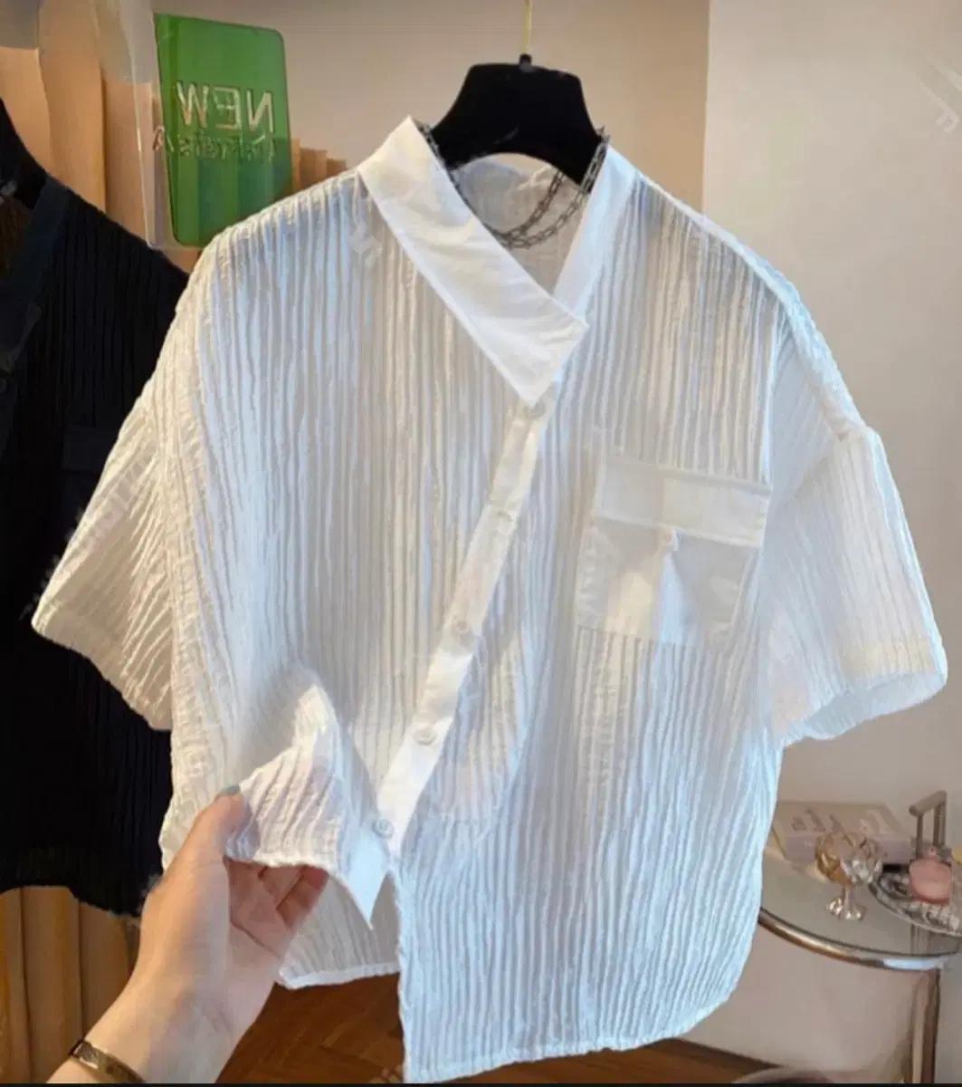 화이트반팔 여름쉬폰 셔츠단추 오버핏빅사이즈 블라우스