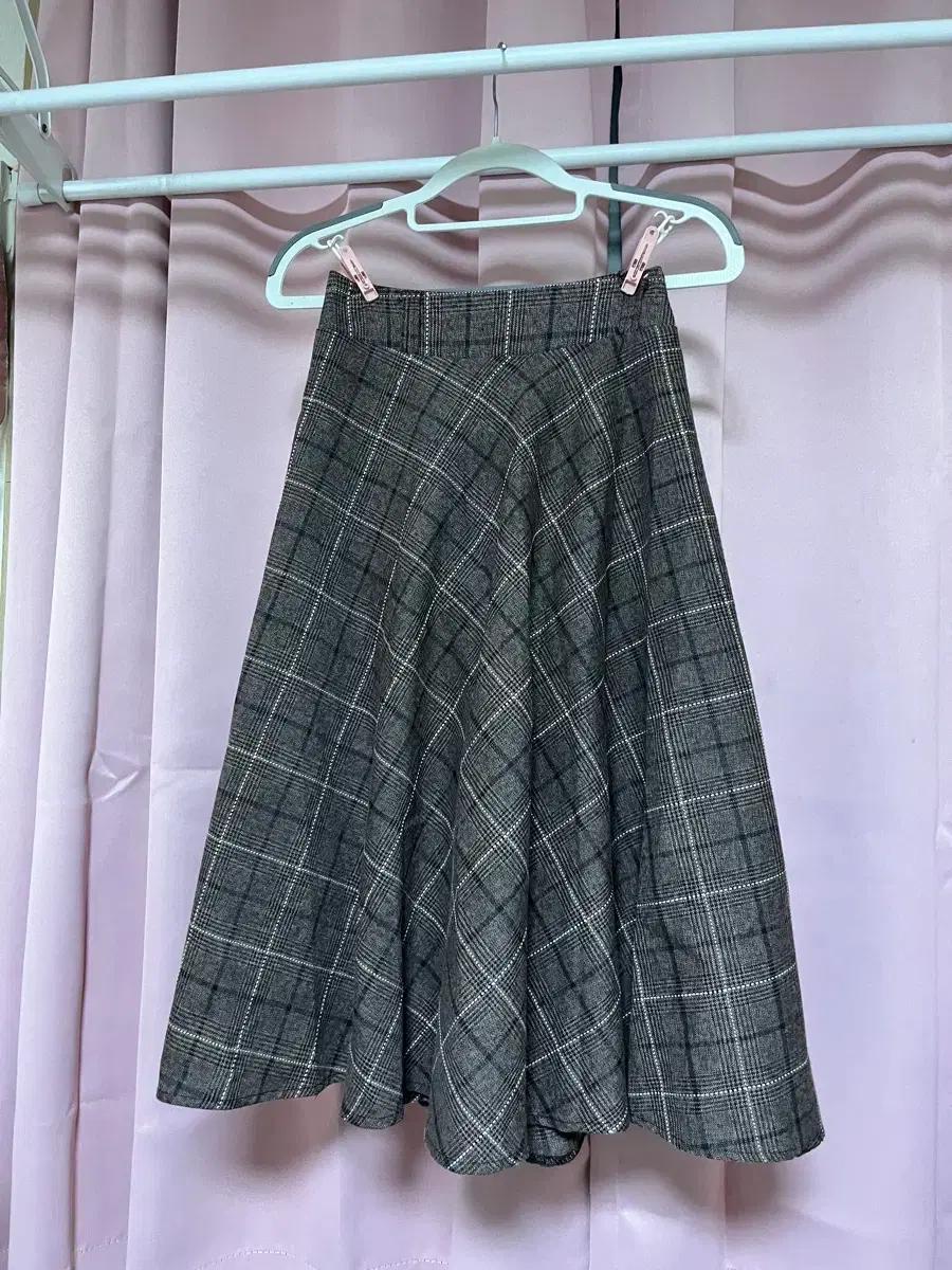 체크 롱스커트(브라운계열, 뒷밴딩)