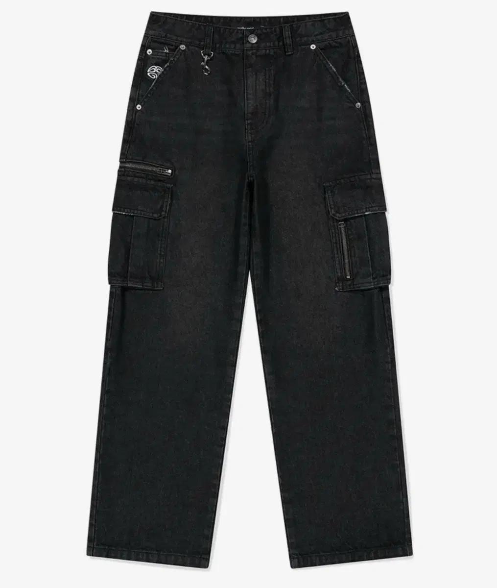 마하그리드 워시드 집 카고 데님팬츠