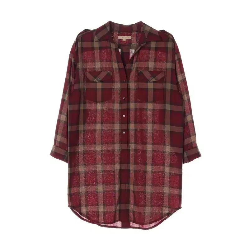 (M) 산드로 체크 셔츠 원피스