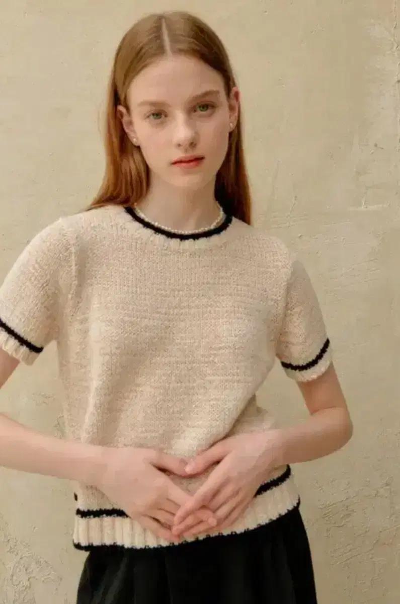 YUPPE 니트 여페 반팔니트 티셔츠 데일리룩 베이지 니트 옷 스웨터