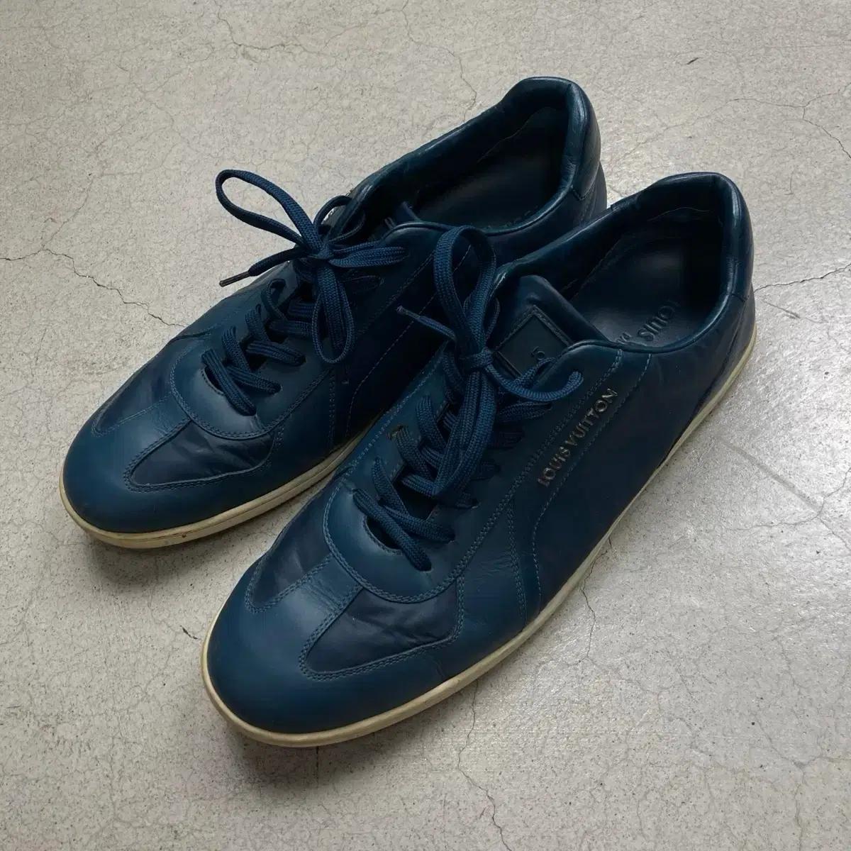 루이비통 남성용 블루 가죽 레저 로우탑 스니커즈