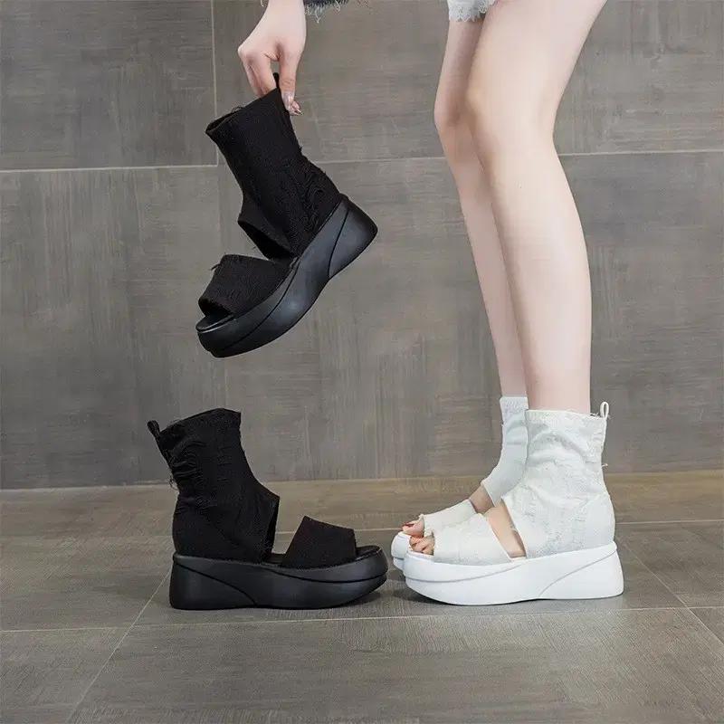 (해외배송) 6cm 컷 부츠 앵클 일본 통굽 여자 신발 구두 캐주얼