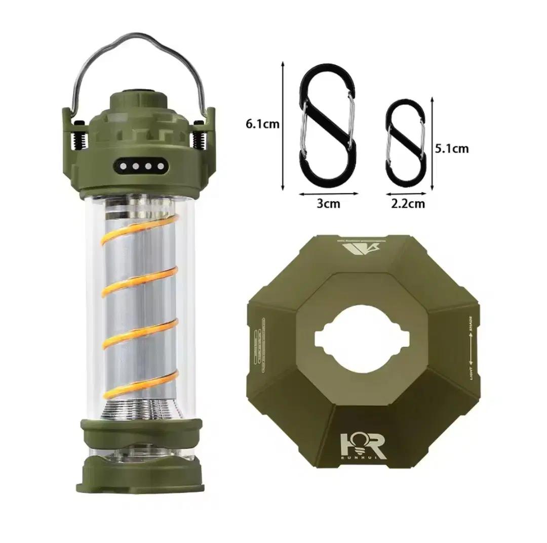 <아미 그린>휴대용 텐트 랜턴 램프 충전 야외 LED 램프 하이킹 손전등